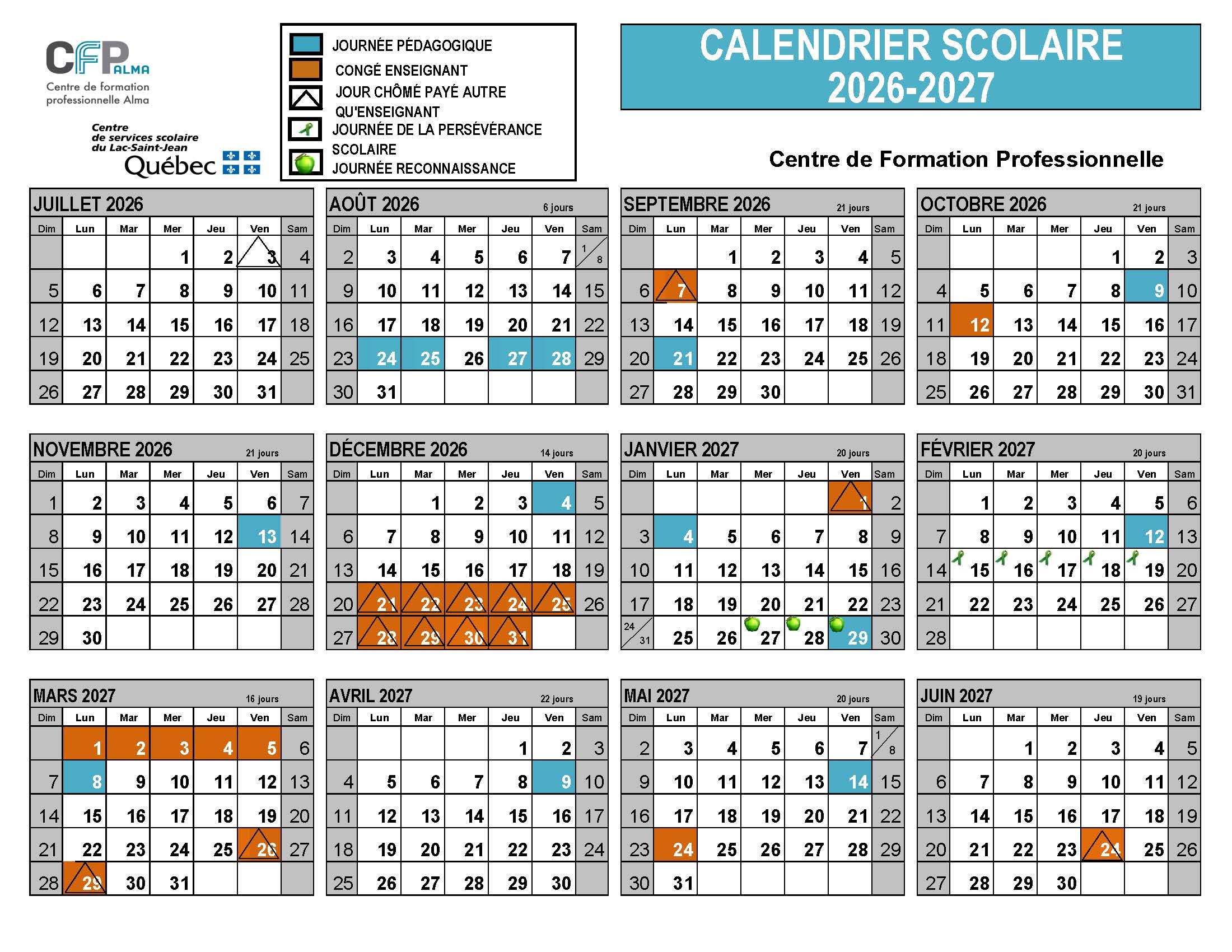 Agenda Du Personnel Calendrier CFP 2026 2027